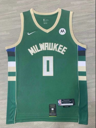 Maillot de Basket #0 Lillard Milwaukee Bucks Vert Brodé